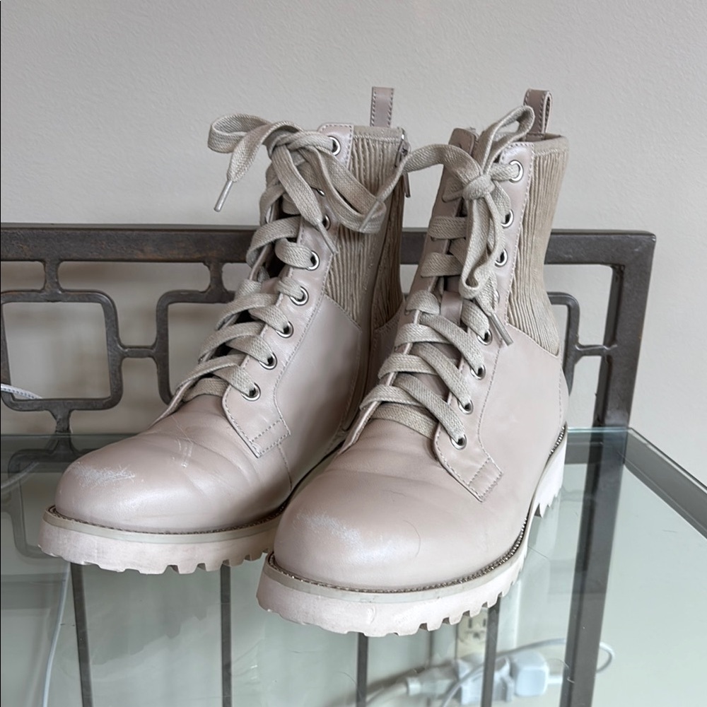 Vaneli Women's Cream Lace-Up Side Zip Boots